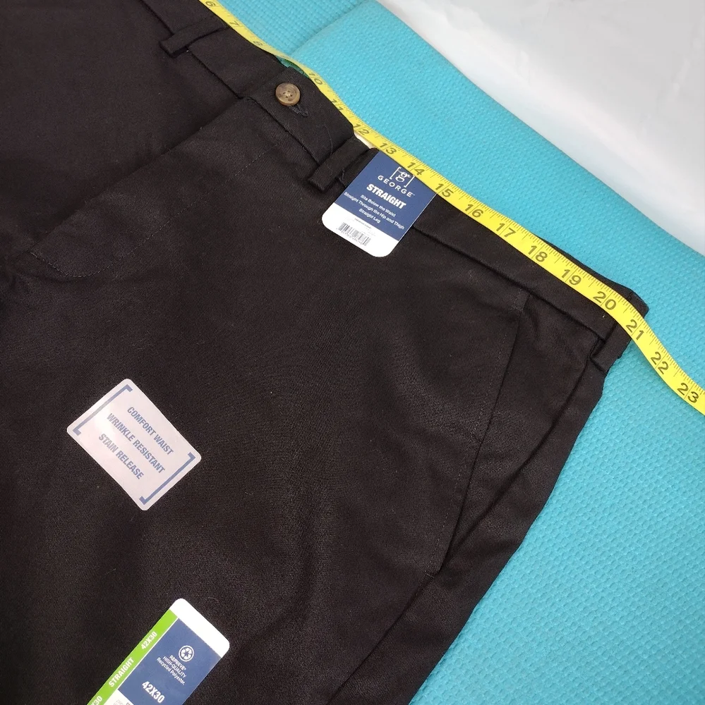 NWT George Men's Straight Premium Khaki Pants Flat Front Black 42 x30